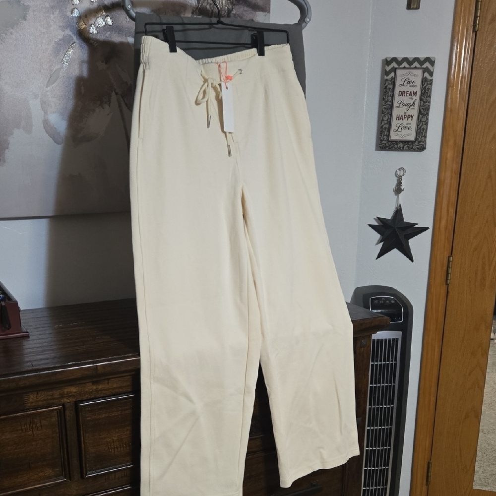 The GREII Cream Wide-Leg Drawstring Pants Large